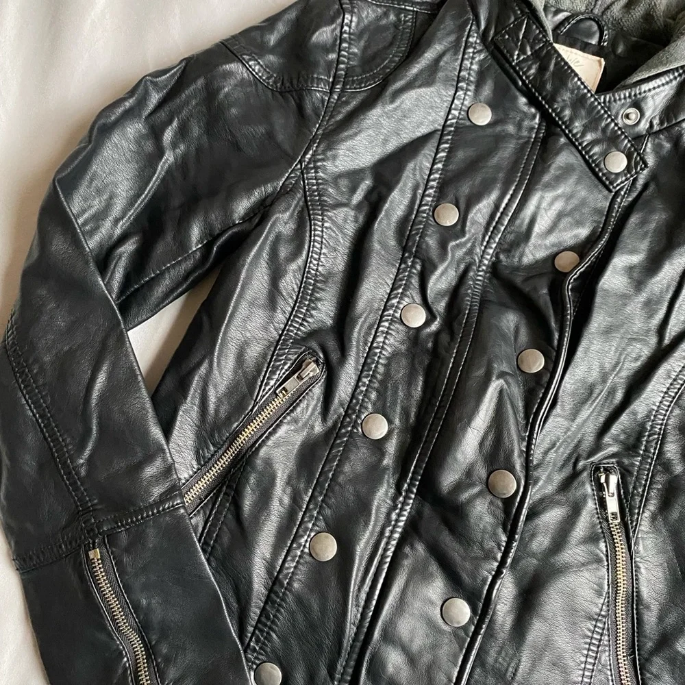 Free People Vegan Leather Hooded Moto Jacket - Picture 5 of 11